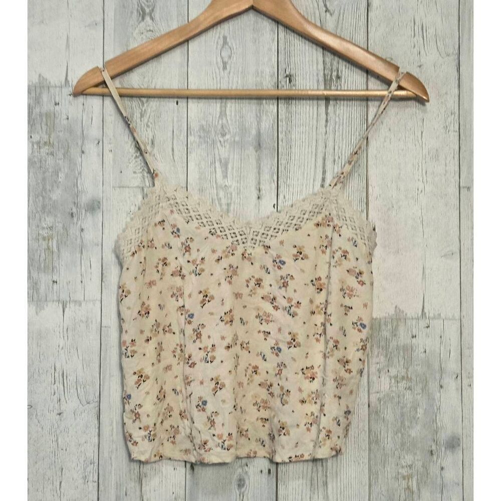 Unbranded Floral Spaghetti Strap Lace Trim Tank Crop Top Sz. XS EST